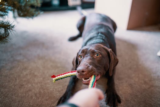 dog retrieving a toy