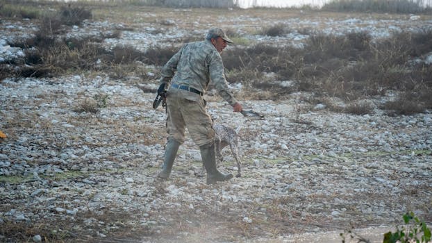hunting dog tracking in a field