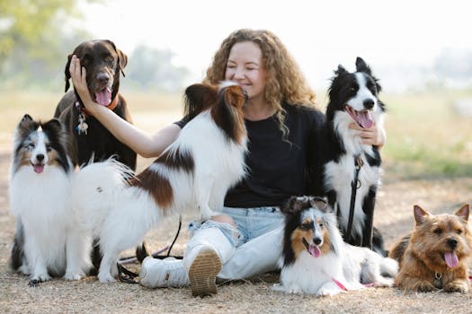 happy hunting dog with owner